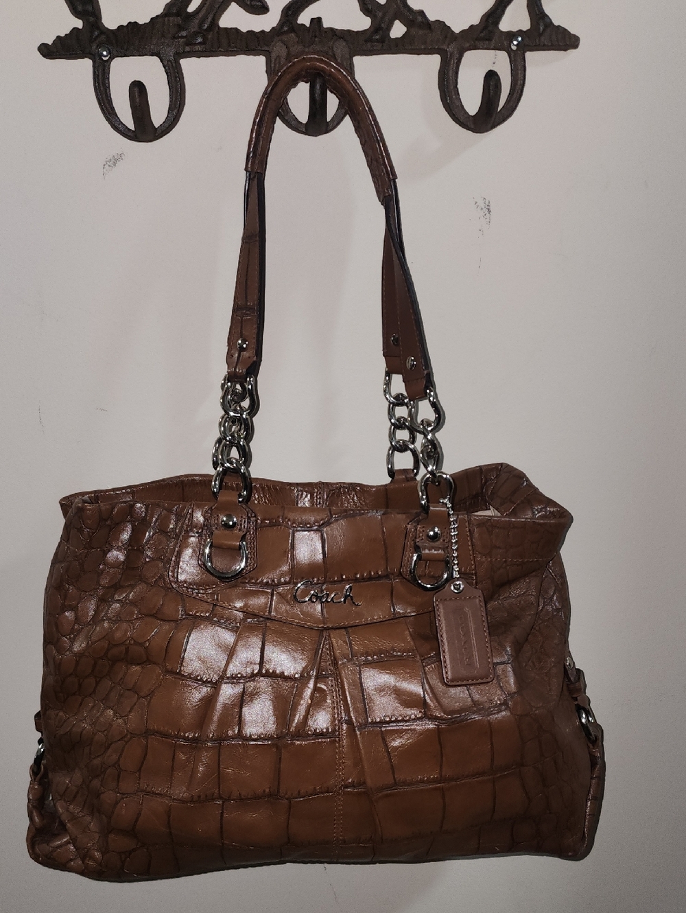 Coach Croc-Embossed Brown Leather Tote G1176-F17661 Purse